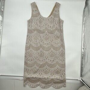 Damianou Size Large Beige Silver Metallic Sleeveless Great Gatsby Flapper  Dress